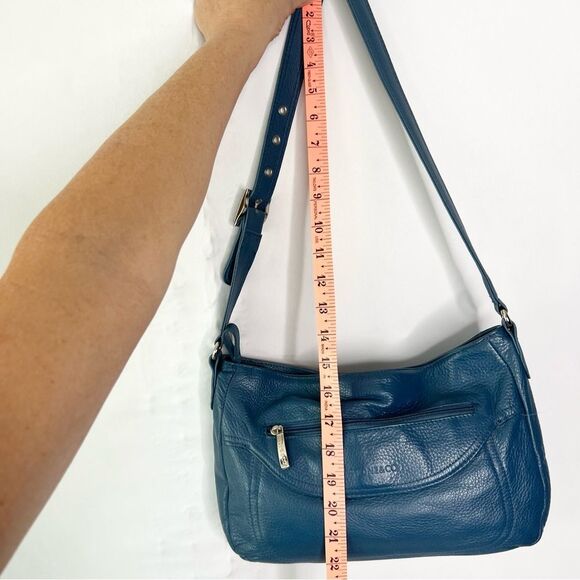 Stone & Co Pebbled Leather Teal Blue Hobo Shoulder Bag - Picture 13 of 15